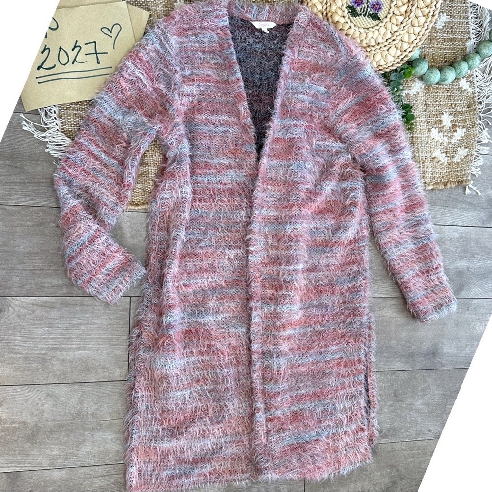 Candies Women’s Fuzzy Granny Core Cozy Blanket Feel Draped Peplum Cardigan